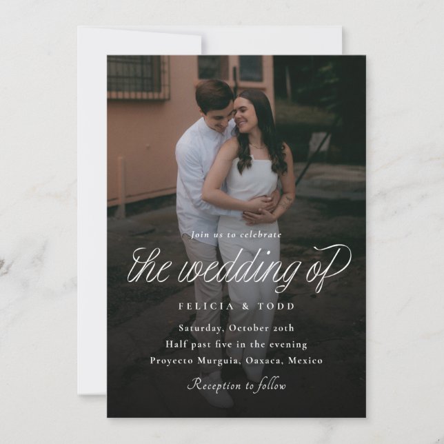 Ribbon Script Minimalist Wedding Photo Invitation (Front)