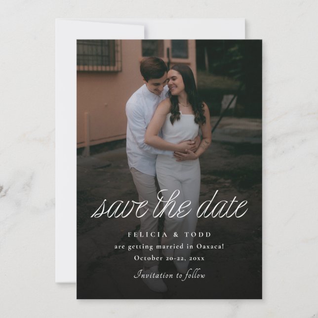 Ribbon Script Minimalist Wedding Photo Save The Date (Front)