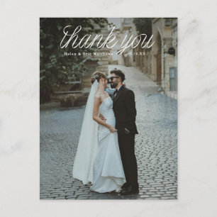 Ribbon Script Top Minimalist Wedding Photo Postcard