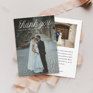 Ribbon Script Top Minimalist Wedding Photo Small Thank You Card