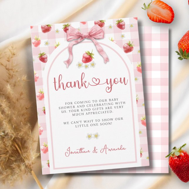 Ribbon Strawberries Berry Sweet Baby Shower Thank You Card (Creator Uploaded)