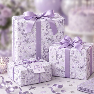 Ribbon Streamers and Bows Pattern Lt Violet ID1333 Wrapping Paper