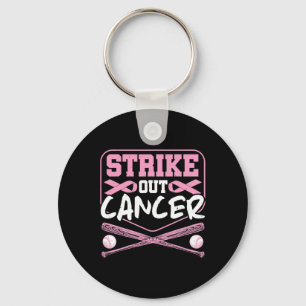Ribbon Strike Out Cancer Baseball  Key Ring