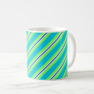 Ribbon stripes, turquoise and lime green coffee mug