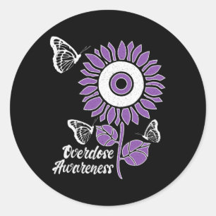 Ribbon Sunflower Butterfly Overdose Awareness Mont Classic Round Sticker