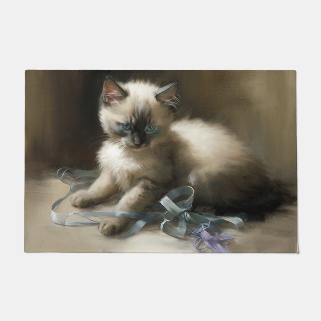 Ribbon Tangle Siamese Kitten Doormat (Front)