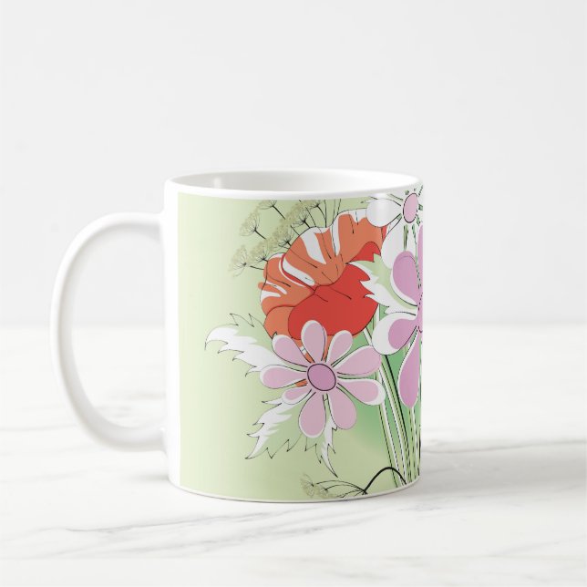 Ribbon-Tied Poppies: Daisy Bouquet. Coffee Mug (Left)