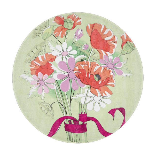 Ribbon-Tied Poppies: Daisy Bouquet. Cutting Board (Front)