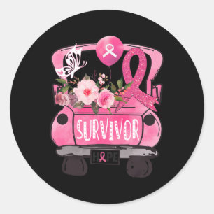 Ribbon Truck Hope Awareness Breast Cancer Survivor Classic Round Sticker