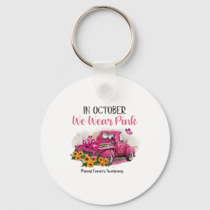 Ribbon Truck In October We Wear Pink Breast Cancer Key Ring