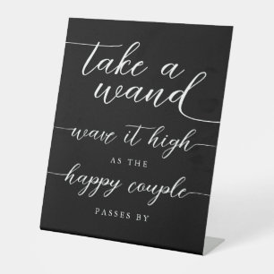 Ribbon Wand Wave Minimalist Black and White Script Pedestal Sign