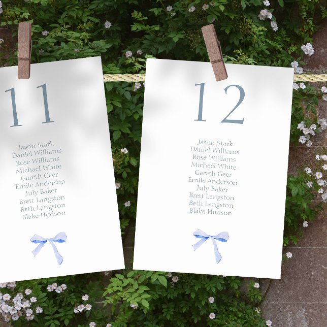 Ribbon Wedding White & Blue Table Nr Seating Card (Creator Uploaded)
