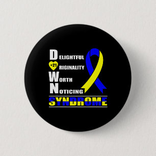 Ribbon World Down Syndrome Day Women Kids 6 Cm Round Badge