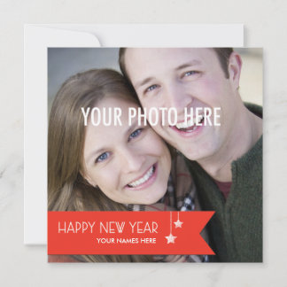 Ribbon Wrapped New Year: Custom Photo New Year's C Holiday Card