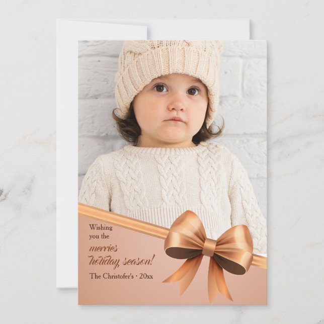 Ribbon Wrapped Photo Holiday Card (Front)