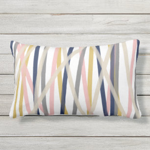 Ribbons Abstract in Mustard Navy Pink Taupe White Lumbar Cushion