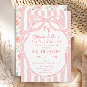 Ribbons and Bows Parisian Pink Girl Baby Shower Invitation