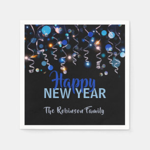 Ribbons Bokeh Lights New Year Party Celebration  Napkin