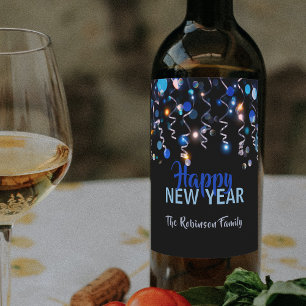 Ribbons Bokeh Lights New Year Party Celebration  Wine Label