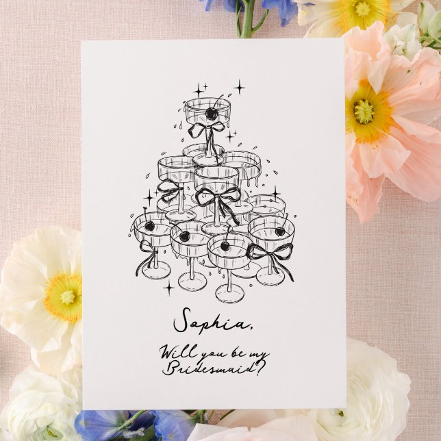 Ribbons & Champagne Celebration Bridesmaid Card (Champagne and Bows Bridesmaid Proposal card)