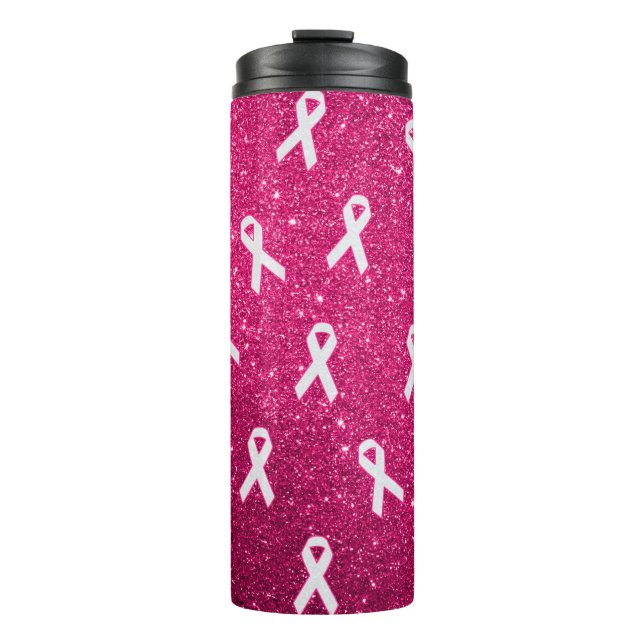Ribbons with Pink Glitter Background Thermal Tumbler (Front)