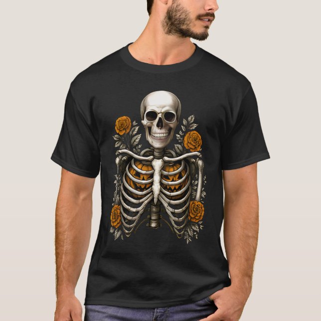 Ribcage Pumpkins, Spooky Season Halloween T-Shirt (Front)