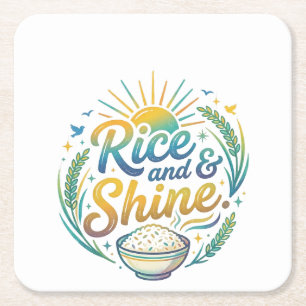 Rice and Shine Funny Breakfast T-Shirt Square Paper Coaster