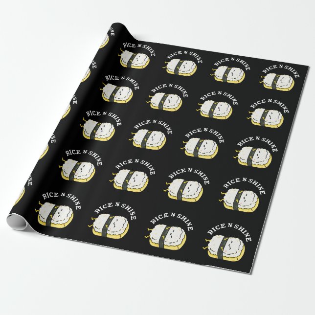 Rice And Shine Funny Sleeping Sushi Pun Dark BG Wrapping Paper (Unrolled)
