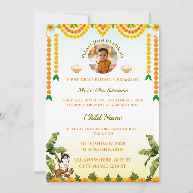 Rice Feeding Invitation, Annaprashan Card (Front)