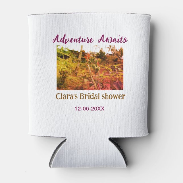 Rice fields adventure awaits bridal shower name fa can cooler (Front)