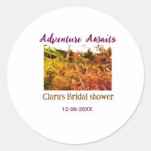 Rice fields adventure awaits bridal shower name fa classic round sticker