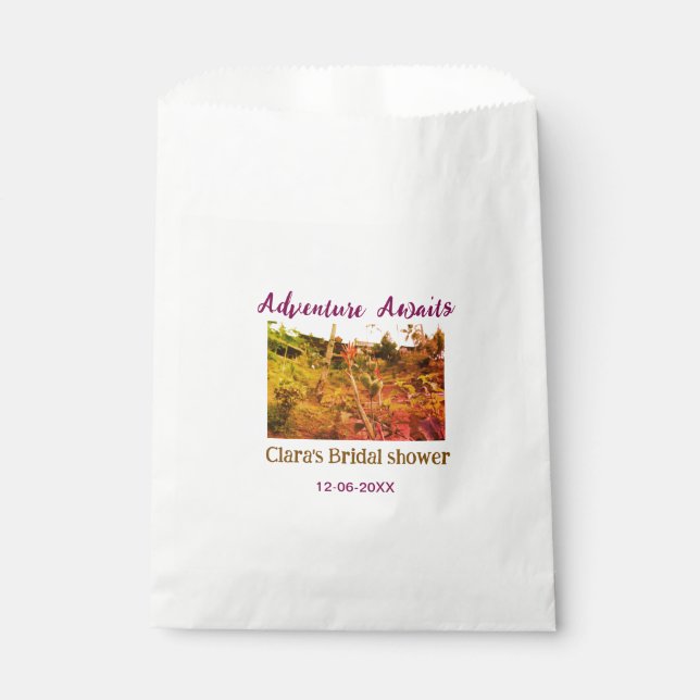 Rice fields adventure awaits bridal shower name fa favour bag (Front)