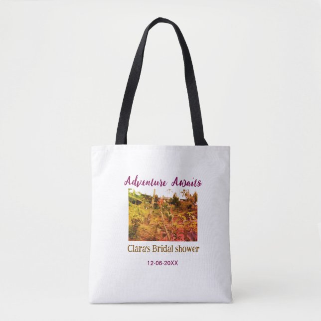 Rice fields adventure awaits bridal shower name fa tote bag (Front)
