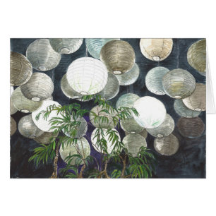 Rice paper lamps hanging from the ceiling -l