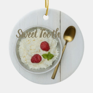 Rice pudding with raspberries dessert sweet tooth  ceramic ornament
