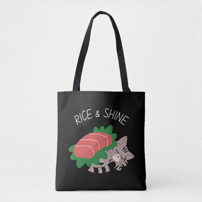 Rice & Shine Cute Kitty with Kawaii Sushi tote bag (Front)