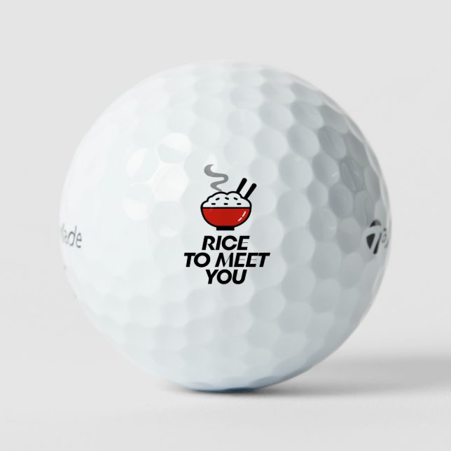 'Rice To Meet You' Punny Lighthearted Fun Gift Golf Balls (Front)