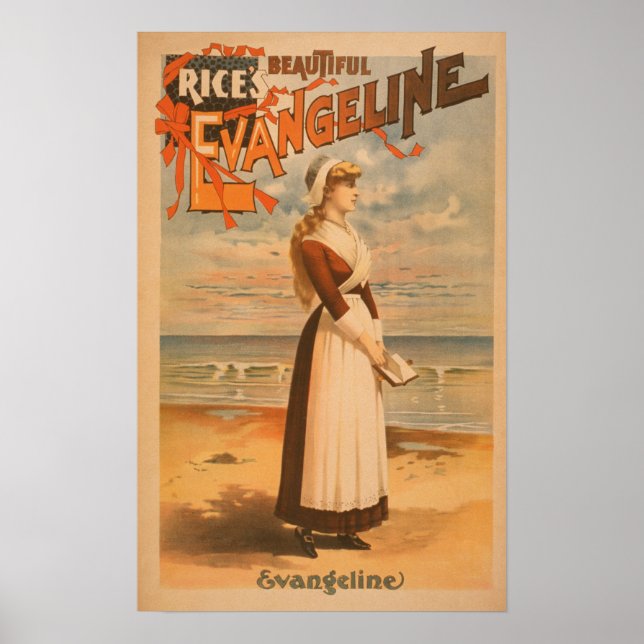 Rice's beautiful Evangeline Woman at Ocean Poster (Front)