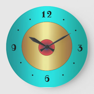 Rich aqua with Gold Centre >Plain Kitchen Clocks