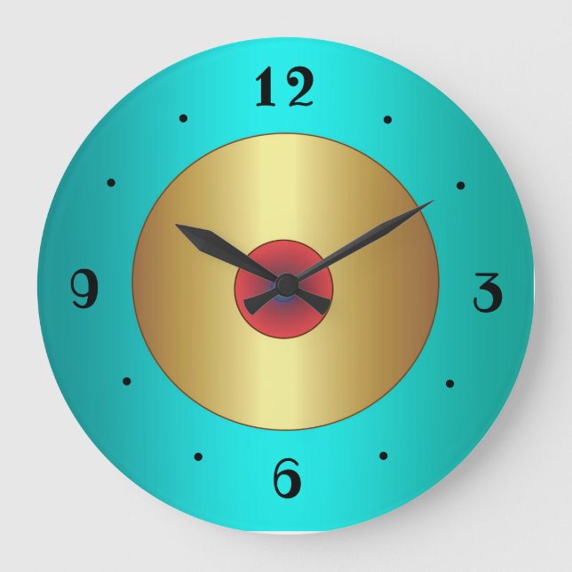 Rich aqua with Gold Centre >Plain Kitchen Clocks (Front)