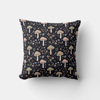 Rich Black Fungi Pattern Gothic Dark Academia Cushion