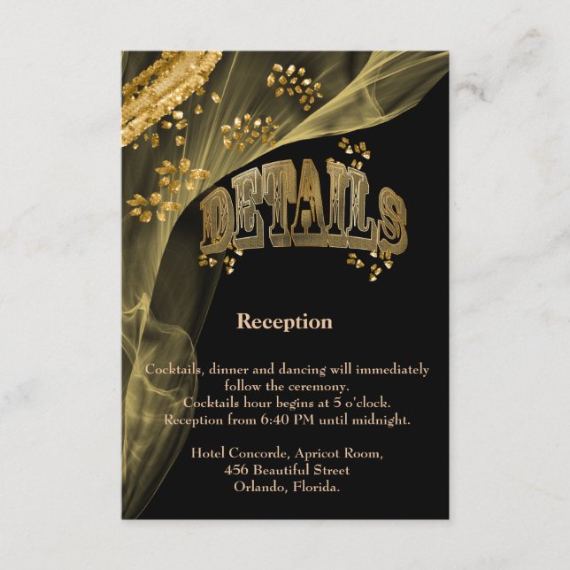 Rich Black Gold Glitter & Gold Veil Wedding Enclosure Card (Front)