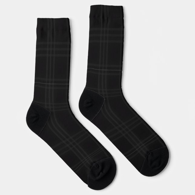 Rich Black Tones Scottish Tartan Plaid Pattern  Socks (Right)