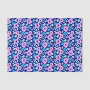 Rich blue and pink floral pattern Japanese Plum Tissue Paper