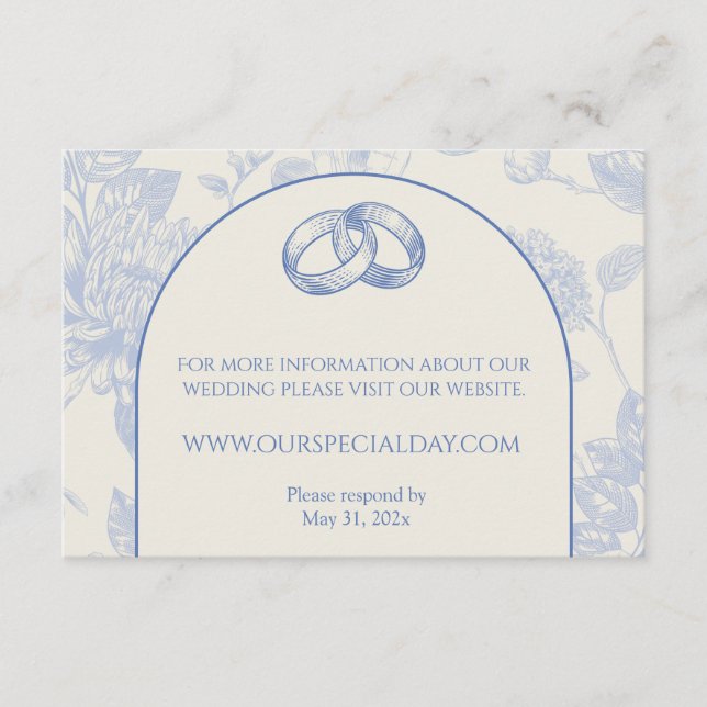 Rich Blue French Floral Toile Floral Enclosure Card (Front)