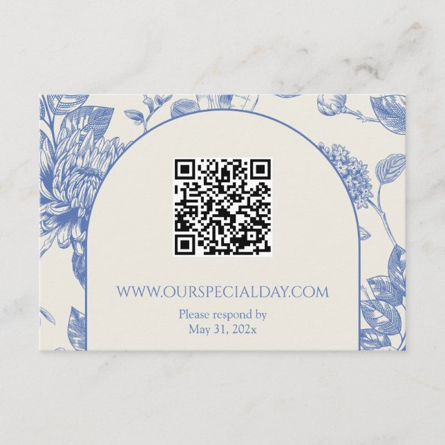 Rich Blue French Floral Toile Floral Enclosure Card (Front)