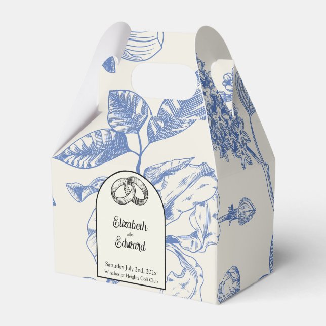 Rich Blue French Floral Toile Floral  Favour Box (Front Side)