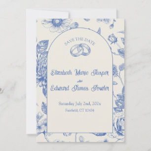 Rich Blue French Floral Toile Floral Save the Date Invitation