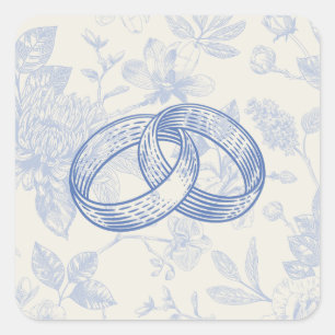 Rich Blue French Floral Toile Floral Wedding Bands Square Sticker