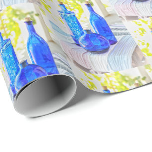 Rich Blue Glass Bottles Pattern Wrapping Paper